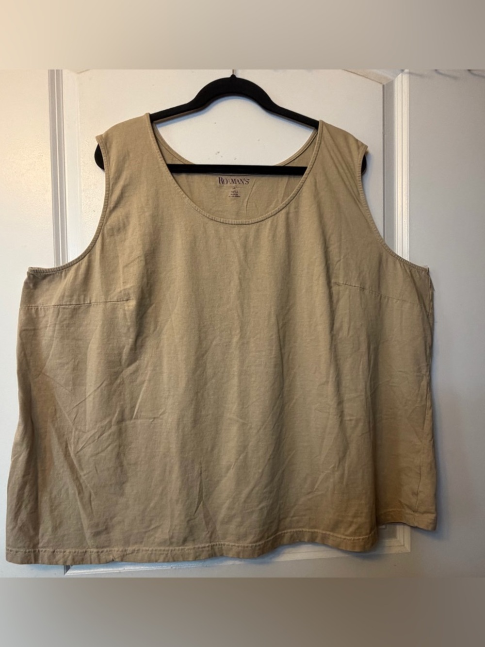 Roaman's 3X 30/32 Tan Scoop Neck Sleeveless Cotton Tank